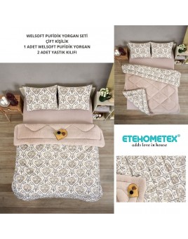 ETE HOMETEX ÇİFT KİŞİLİK LÜX WELSOFT YORGAN SETİ 195X215CM AKSU BEJ 8696474231869